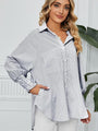 Teresa Striped Button Up Smocked Long Sleeve Shirt