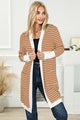 Aisha Striped Open Front Longline Solid Cardigan - Vestir en Moda
