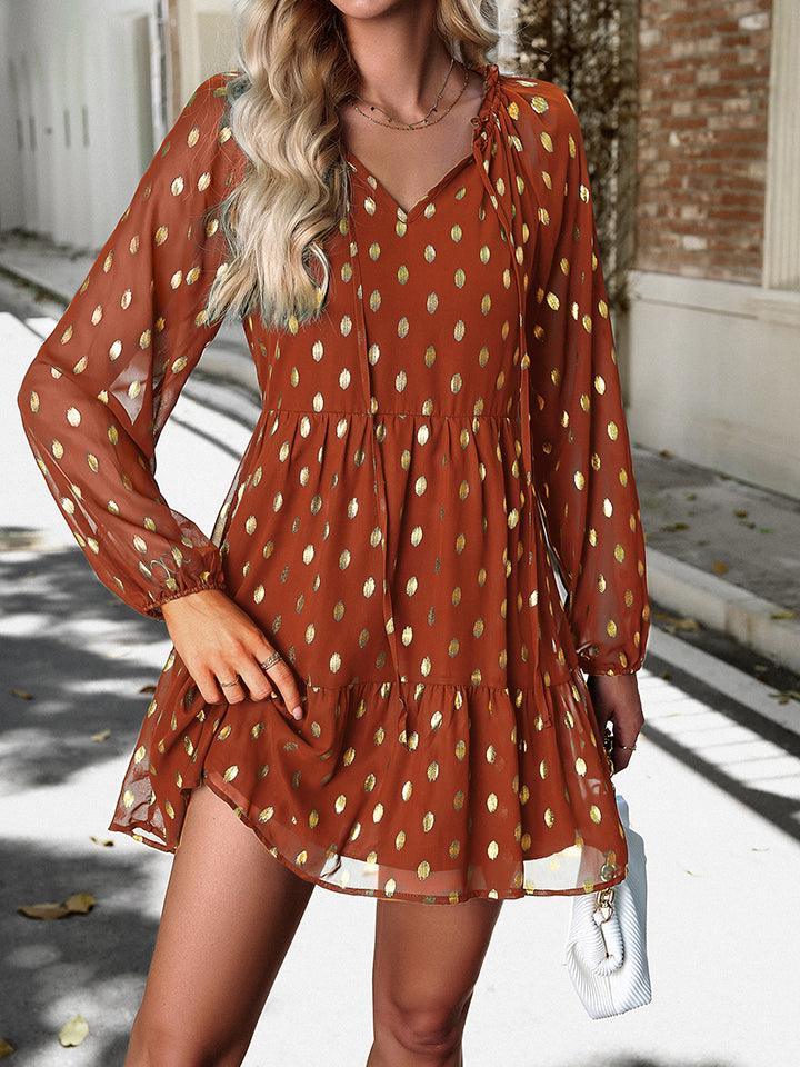 Alani Urban Tie Neck Long Sleeve Polka Dot Dress - Vestir en Moda