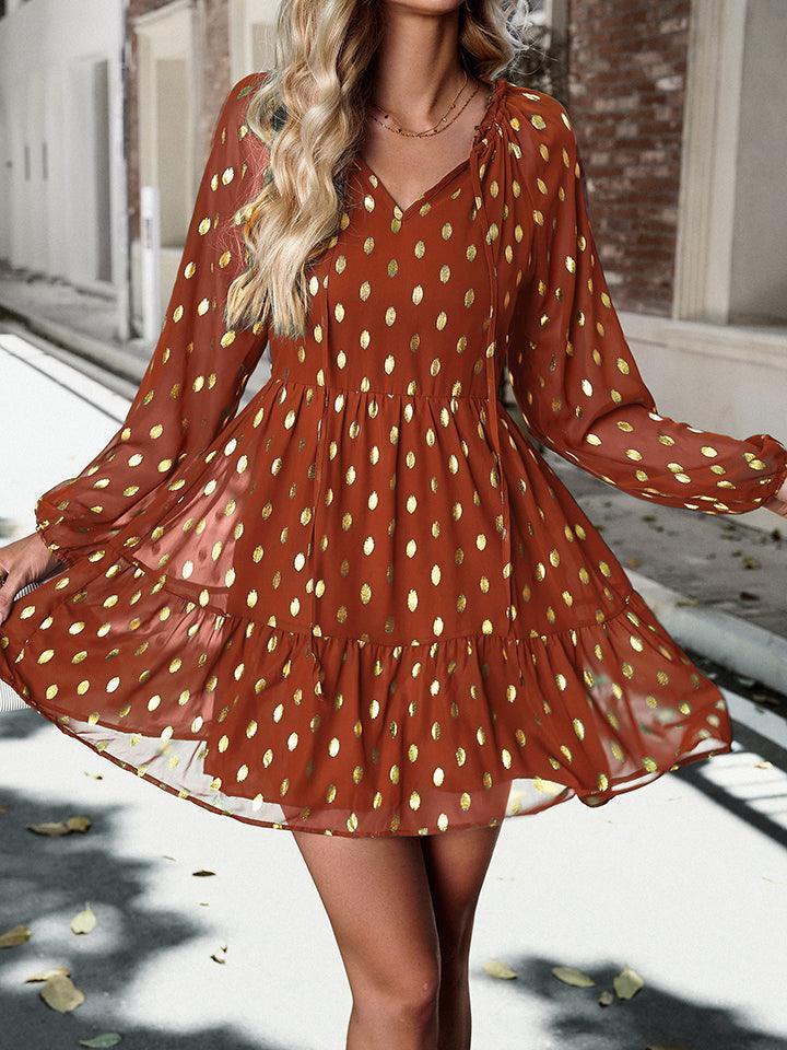 Alani Urban Tie Neck Long Sleeve Polka Dot Dress - Vestir en Moda