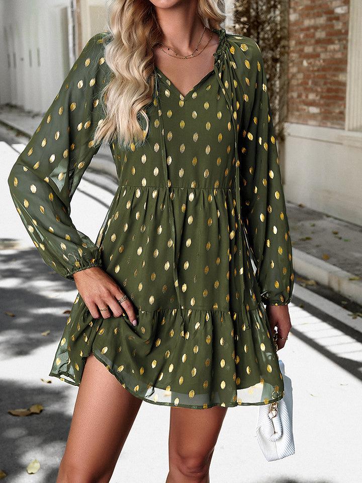 Alani Urban Tie Neck Long Sleeve Polka Dot Dress - Vestir en Moda