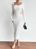 Alessia Square Neck Cutout Long Sleeve Sexy Dress - Vestir en Moda