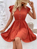 Alexa Tassel Tie V-Neck Flutter Sleeve Dress - Vestir en Moda