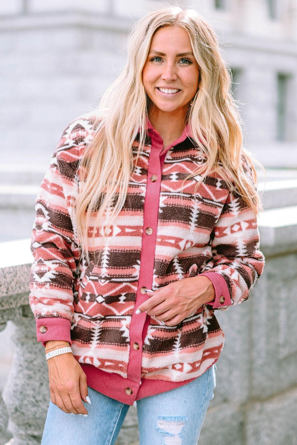 Alexandria Geometric Button Down Collared Jacket - Vestir en Moda