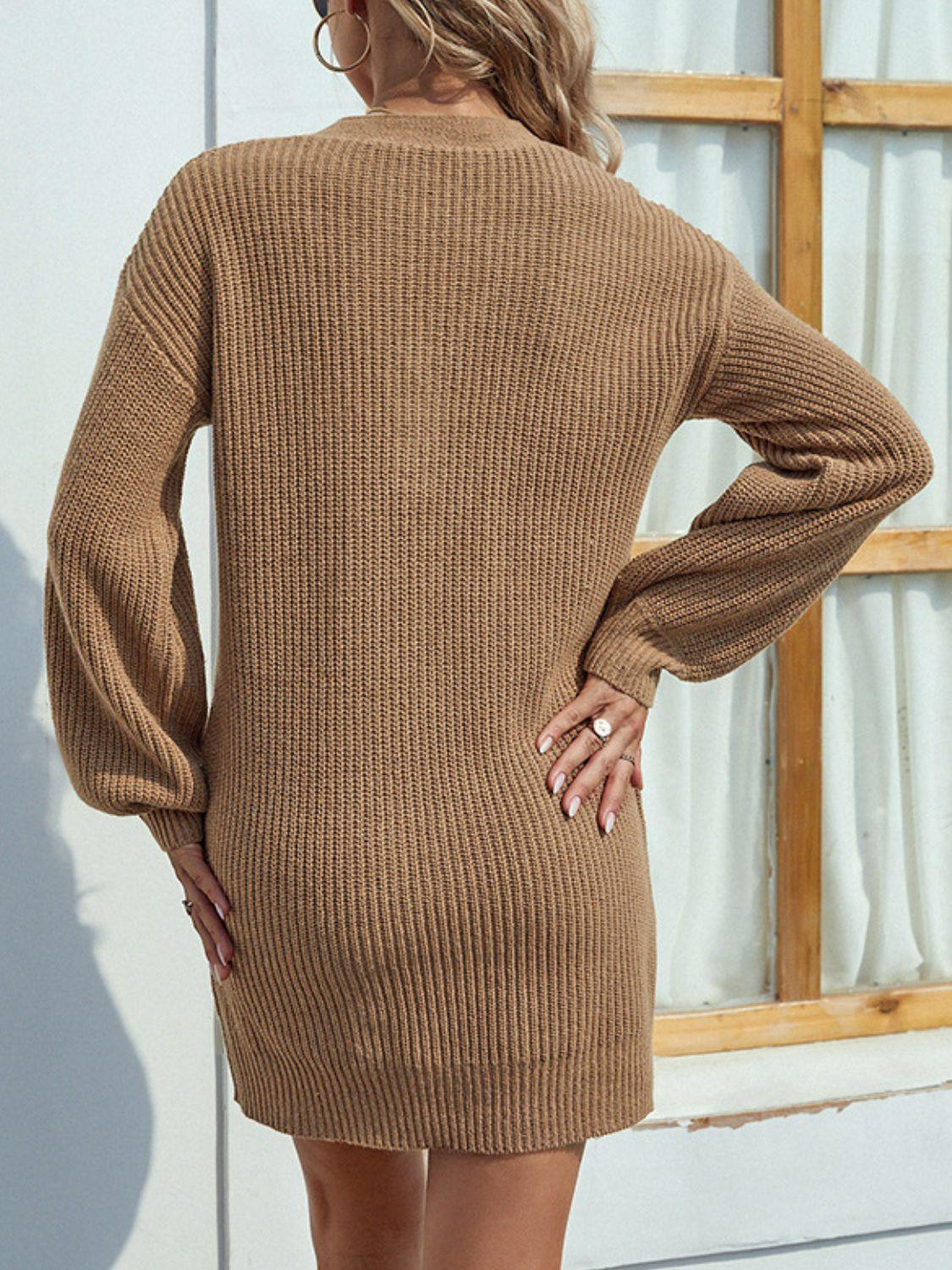 Aliannie Buttoned V-Neck Sweater Elegant Dress - Vestir en Moda
