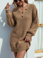 Aliannie Buttoned V-Neck Sweater Elegant Dress - Vestir en Moda