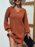 Aliannie Buttoned V-Neck Sweater Elegant Dress - Vestir en Moda