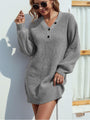 Aliannie Buttoned V-Neck Sweater Elegant Dress - Vestir en Moda