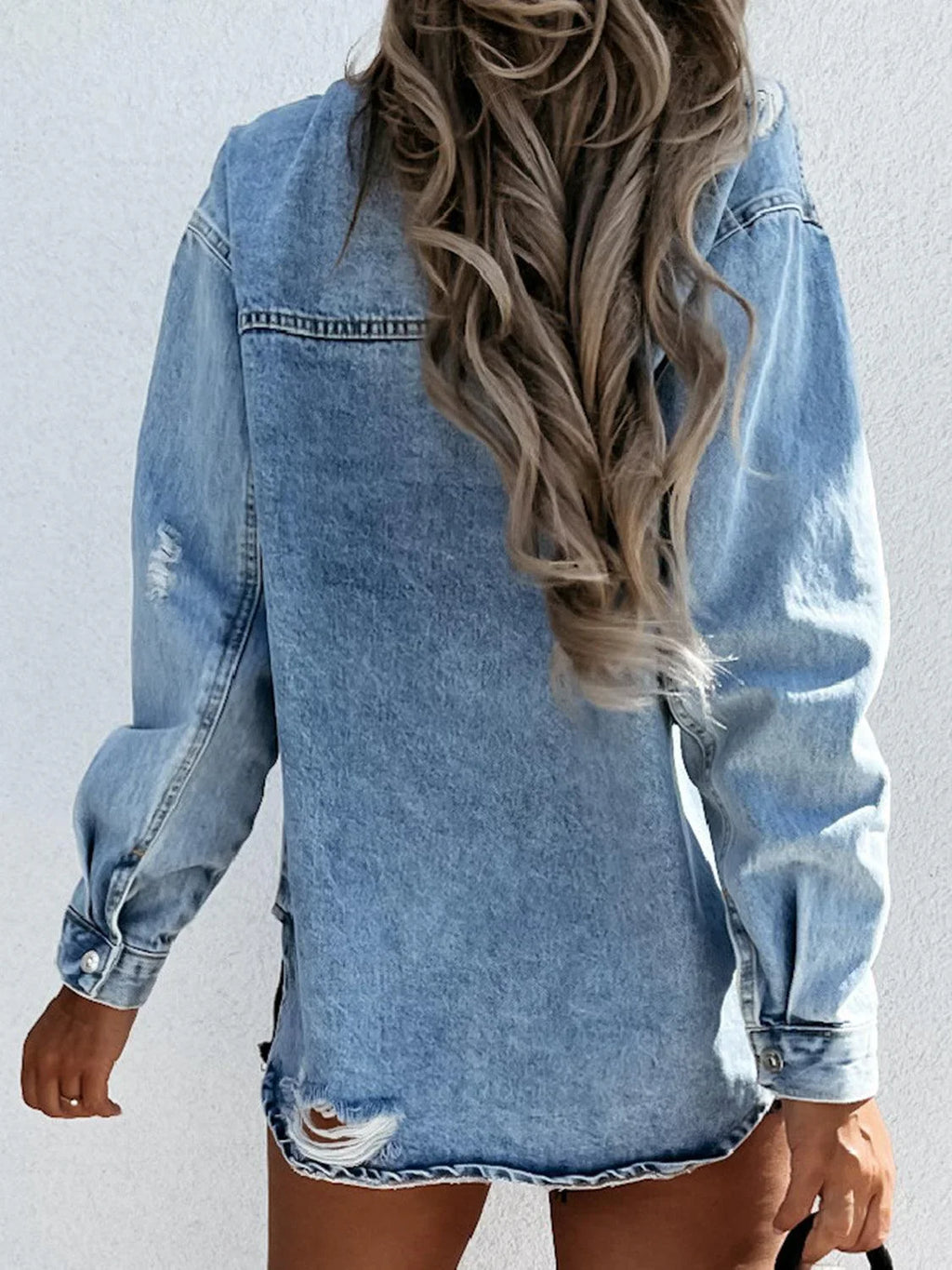 Alicia Distressed Snap Down Jeans Buttoned Jacket - Vestir en Moda