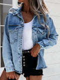 Alicia Distressed Snap Down Jeans Buttoned Jacket - Vestir en Moda
