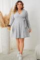 Aliyah Plus Size Collared Neck Long Sleeve Tied Sexy Dress - Vestir en Moda