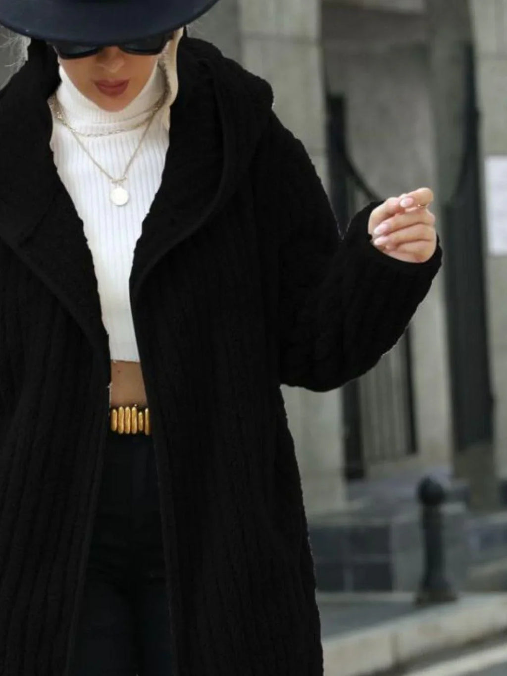 Allie Open Front Ribbed Hooded Pocketed Coat - Vestir en Moda