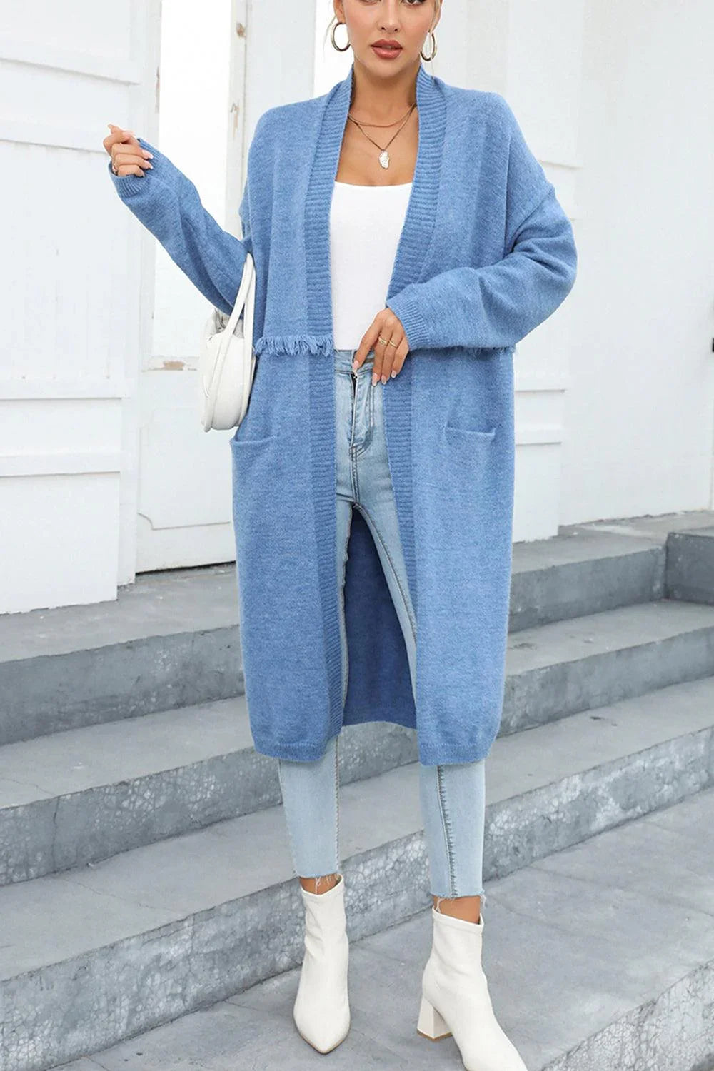 Anastasia Classy Fringe Open Front Pocketed Cardigan - Vestir en Moda