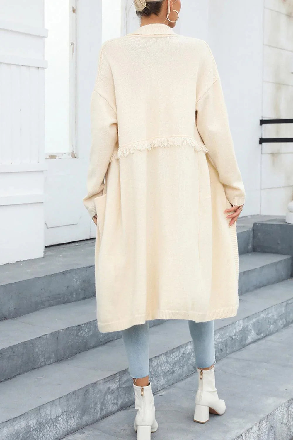 Anastasia Classy Fringe Open Front Pocketed Cardigan - Vestir en Moda