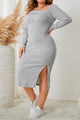 Angela Plus Size Square Neck Long Sleeve Slit Dress - Vestir en Moda