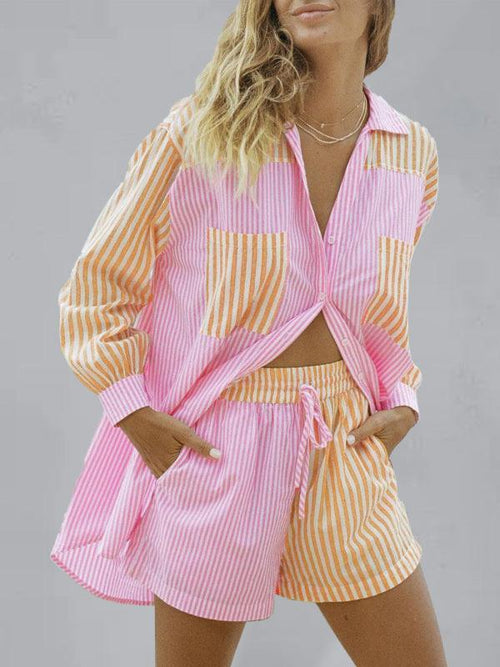 Anna Women's Button Striped Matching Two pieces sets - Vestir en Moda
