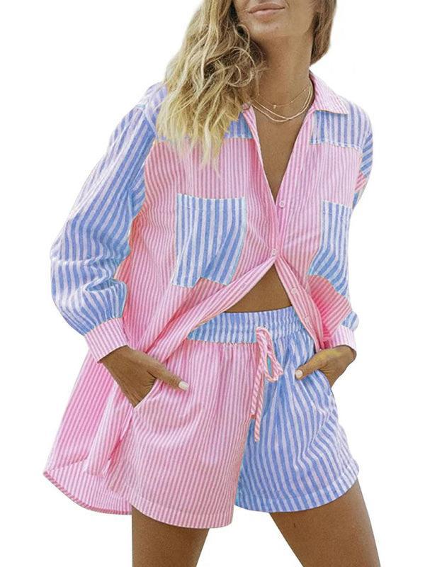 Anna Women's Button Striped Matching Two pieces sets - Vestir en Moda