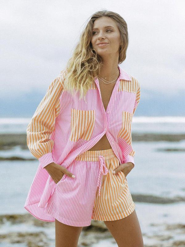 Anna Women's Button Striped Matching Two pieces sets - Vestir en Moda