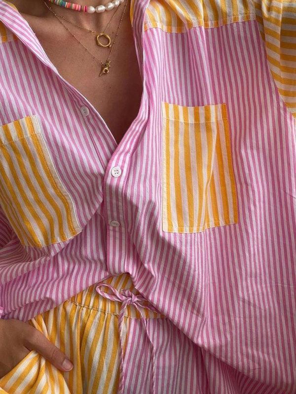 Anna Women's Button Striped Matching Two pieces sets - Vestir en Moda