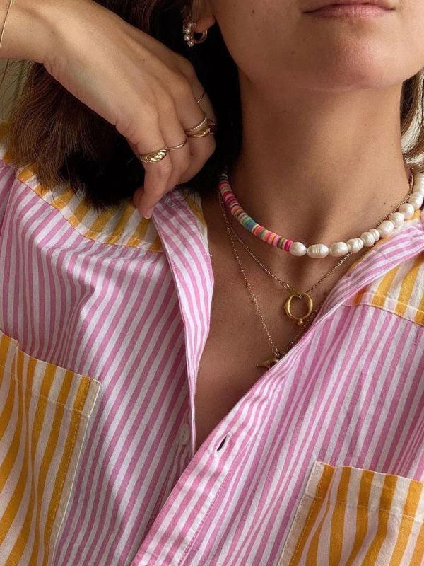 Anna Women's Button Striped Matching Two pieces sets - Vestir en Moda