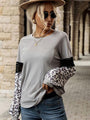 April Leopard Print Long Sleeved Contrast Color Knitted Sweater - Vestir en Moda