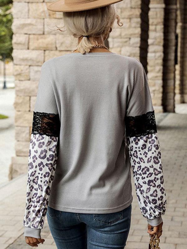 April Leopard Print Long Sleeved Contrast Color Knitted Sweater - Vestir en Moda