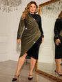 Arabella Plus Size Contrast Long Sleeve Elegant Dress - Vestir en Moda