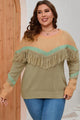 Armani Plus Size Fringe Detail Round Neck Long Sleeve Sweater - Vestir en Moda