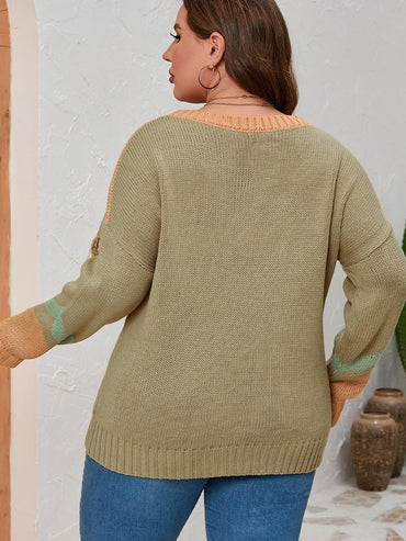 Armani Plus Size Fringe Detail Round Neck Long Sleeve Sweater