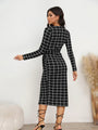 Armenian Plaid Long Sleeve Slit Sexy Dress - Vestir en Moda