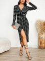 Armenian Plaid Long Sleeve Slit Sexy Dress - Vestir en Moda