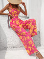 Arya Basic Style Floral Square Neck Cutout Tie Back Jumpsuit - Vestir en Moda