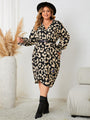 Avianna Plus Size Leopard Surplice Neck Flounce Sleeve Dress - Vestir en Moda