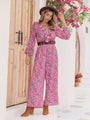 Violeta Printed Ruffled V-Neck Balloon Sleeve Jumpsuits