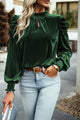 Olga Tie Up Mock Neck Velvet Fabric Long Sleeve Blouse