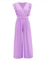 Victalie Ruffled Surplice Cap Sleeve Jumpsuits