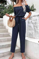 Marina Off-Shoulder Tie Cuff Jumpsuits with Pockets