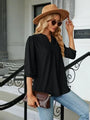 Maria Textured Notched Three-Quarter Sleeve Blouse
