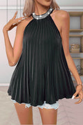 Zendaya Round Neck Sleeveless Pleated Tank Top