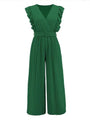 Victalie Ruffled Surplice Cap Sleeve Jumpsuits
