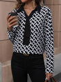 Gloria Printed Collared Neck Long Sleeve Blouse