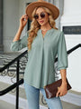 Maria Textured Notched Three-Quarter Sleeve Blouse
