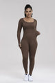 Susan Square Neck Long Sleeve Active Jumpsuits