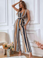 Vianca Striped Surplice Neck Sleeveless Wide Leg Jumpsuits