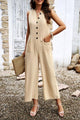 Margarita Pocketed Half Button Sleeveless Jumpsuits