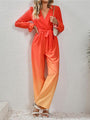 Grinda Gradient Tie Front Flounce Sleeve Jumpsuits