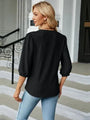 Maria Textured Notched Three-Quarter Sleeve Blouse