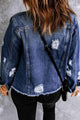 Olivia Mixed Print Distressed Button Front Jacket
