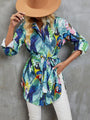 Paola Slit Tied Printed Button Up Long Sleeve Shirt