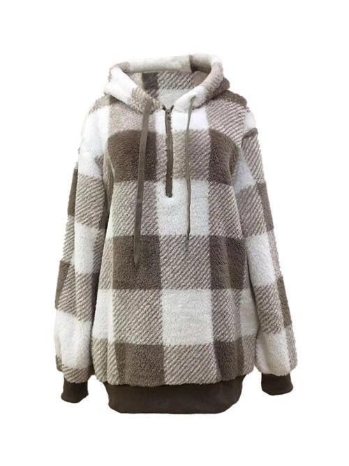Elida Plaid Half Zip Drawstring Jacket - Vestir en Moda
